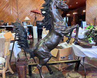 Bronze Ferrari "Cavallino Rampante" 6' tall prancing horse statue. The signature horse featured on the Ferrari logo. $6500