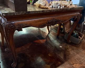 Faux marble top french sofa table $299