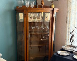 ANTIQUE CURVED GLASS CURIO CABINET