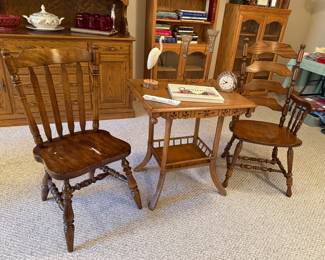 CHAIRS, ANTIQUE TABLE AND MORE
