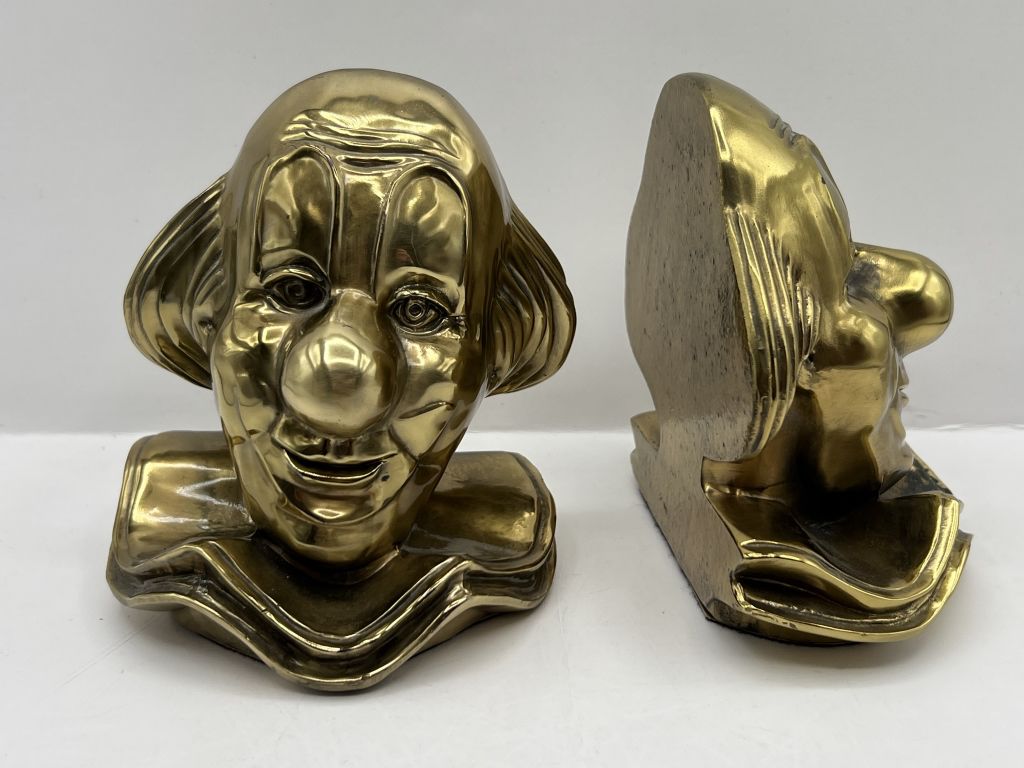 Lot 1 | Solid Brass Clown Head Bookends Bookend Pair