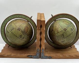 Lot 3 | Wood & Paper Mache Globe Bookends