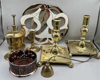 Lot 31 | Brass Candlesticks Candlestick Oil Can Trivet