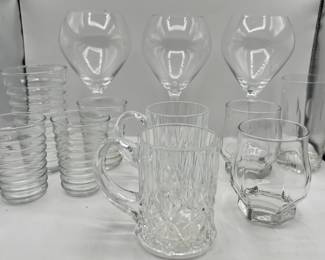 Lot 54 | Glass Mugs, Wine Glasses, Vintage Juice Glasses