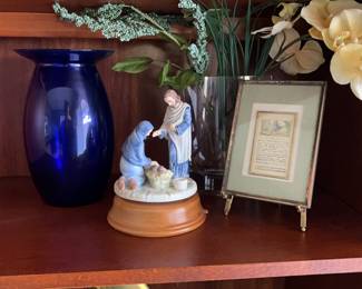 Lot 132 | Lador Swiss Music Box, Framed Litho, Glass Vases