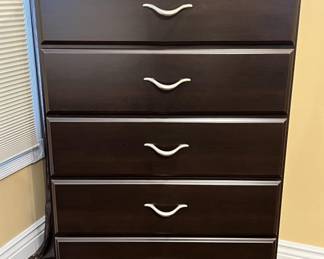 Lot 93 | Espresso Finish 5 Drawer Tallboy Dresser