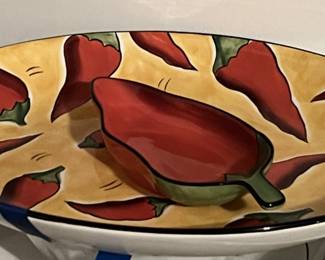 Lot 211 | Ceramic Chili Pepper Motif Large Serving Bowl