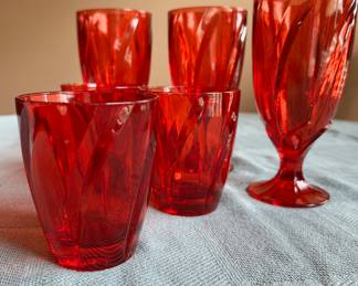 Noritake Breeze Red tumblers, water and ice tea goblets.