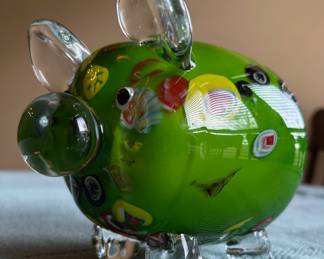 Murano Millefiori glass pig paperweight.