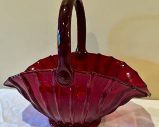 Fenton Art Glass ruby red thumbprint candy basket, ca. 1970's