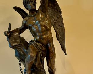 Bronze "Le genie humain" statue by French sculptor Emile Louis Picault, signed.
