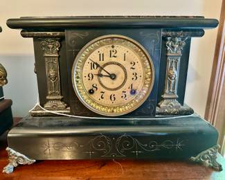 Eight-day Seth Thomas Adamantine mantle clock, late 18th or early 19th century.