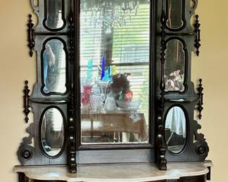 Marble topped rosewood Rococo-style etagere.