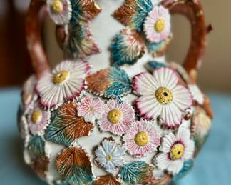 Two-handled majolica vase.