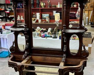 Mahogany etagere, missing marble top and a center drawer. Perfect project for a restorer.