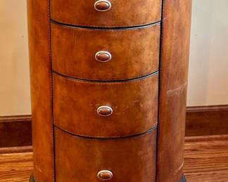 Thomasville Bogart leather cigar table with pewter tray top.