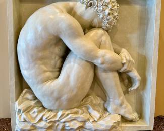 Toscano bonded marble nude male relief wall art modeled after "Study" byJean-Hippolyte Flandrin, ca 1835.