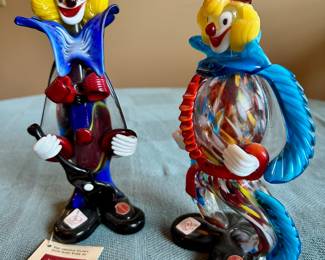 Vintage Murano glass clowns.