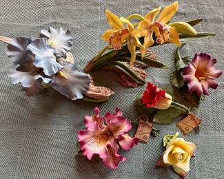 Ceramic flowers from Capodimonte and Franklin Mint.