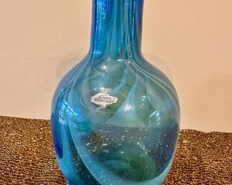 Blue Blenko art glass vase.