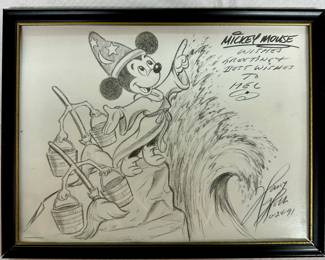 Charcoal sketch Mickey Mouse in Sorcerer's Apprentice signed by Harry Holt, a Disney animator.