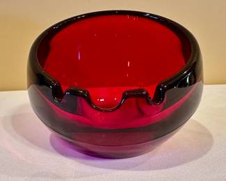 Mid-century modern Viking Art Glass ruby red orb ashtray.