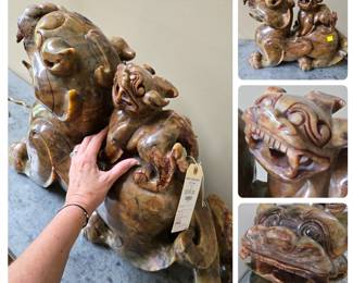 Foo Mother Dragon and baby. Nephrite Jade. VERY HEAVY (60+ lbs)