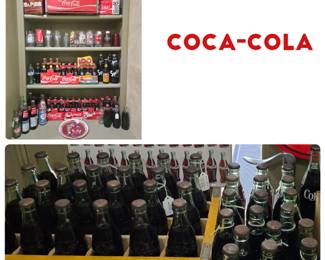 Coca-Cola! 24 bottle yellow crate 1978 Temple Chattanooga. Two 12 bottle red crates 1977 Chattanooga. Dozens of full hobbleskirt full capped and empty "city bottles" 1948 - 1964. U.S. Pat. Office, 6-1/2 oz., U.S. Pat. Office, 6 oz., Pat. D-105529 Text Annette 404-271-6522 for more information.