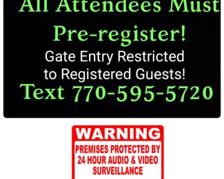 Text 770-595-5720 before 3PM Thursday, May 1! Only registered attendees will be permitted through gate on May 2!