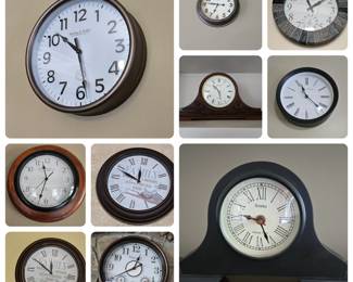 Clocks! Whisper Technology, Arbor and Emery, Rhythm, Infinity, Sterling and Noble, Artshai.