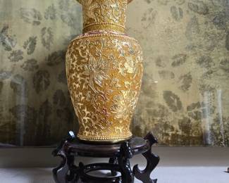 Large Gold Plated Urn on Stand