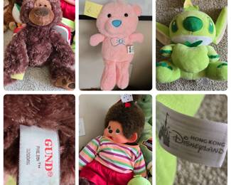 Gund Philbin 320046, pink bear, Large Sekiguchi Monchichi girl doll $18, rare green Stitch Hong Kong Disneyland
