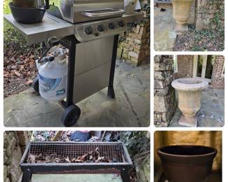 Charbroil Performance grill, 33” tall heavy concrete urns, small wood/charcoal grill (great for smores, roasting hot dogs, table top use ...)