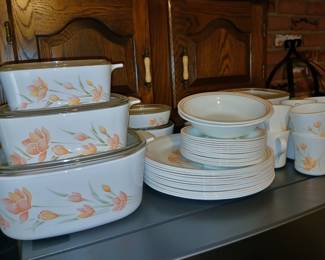 Set of Corelle cook ware and dishes