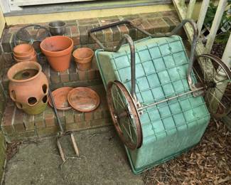 Garden cart & clay pots