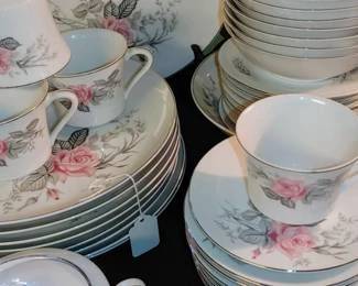 Large set of Rose china with silver rim