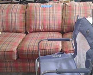 Beautiful plaid couch has matching chair