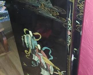 Beautiful Oriental black lacquer wall hanging