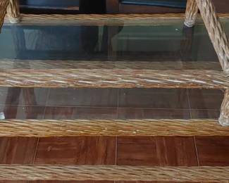 Beautiful stacking Rattan and glass coffee tables