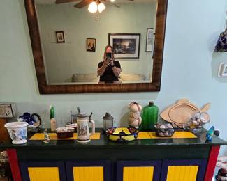 Large Beveled Mirror - Beach Decor - Painted Sideboard