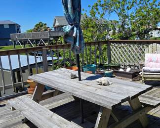 Wooden Picnic Table with Umbrella
