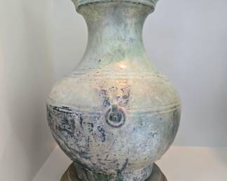 Han Dynasty Terracotta 16.5" Footed Vase on custom modern base $1,695 or bid #82