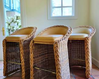 Set of 4 Leather Seat Bar Stools by Wicker Works $650 or bid #75