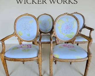 Set of 4 faux bois Arm Chairs for Wicker Works Rama Collection $795 or bid #61