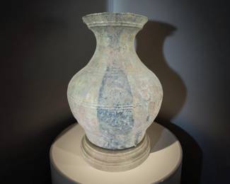 Han Dynasty Terracotta 14" Vase and stand $1,895 or bid #79