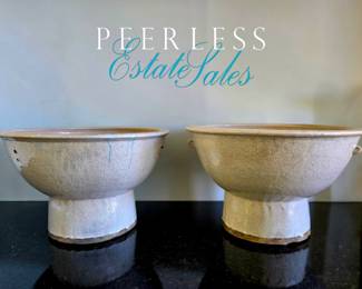 Antique Ceramic Pedestal Bowls $295 or bid #108 (right) and $195 or bid # 109 (left, as-is)