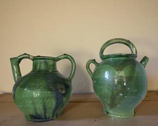 Antique French 8" Water Jug $95 or bid #112 (left)
Handled 10" Confit Pot $249 or bid #113 (right)