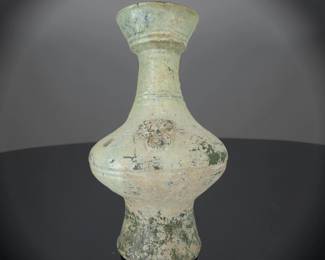 Han Dynasty Terracotta Pottery 17" Hu Vase and stand $2,195 or bid #81