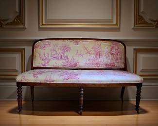 Antique Custom Upholstered Chinoiserie Settee $650 or bid #72