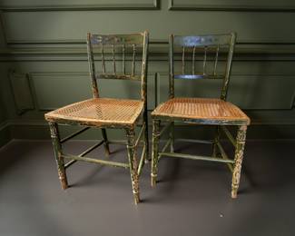 Pair of Antique Painted French Side Chairs with Caned Seats bid #71